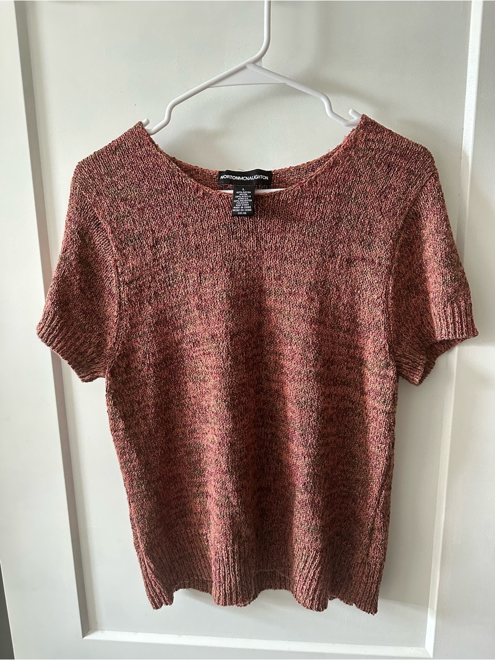 Norton McNaughton Short-Sleeve Knit Sweater in Heathered Rose-Brown